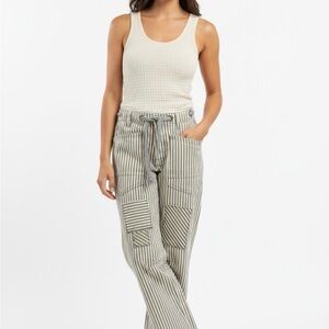 Drawstring Striped Twill Barrel Pants